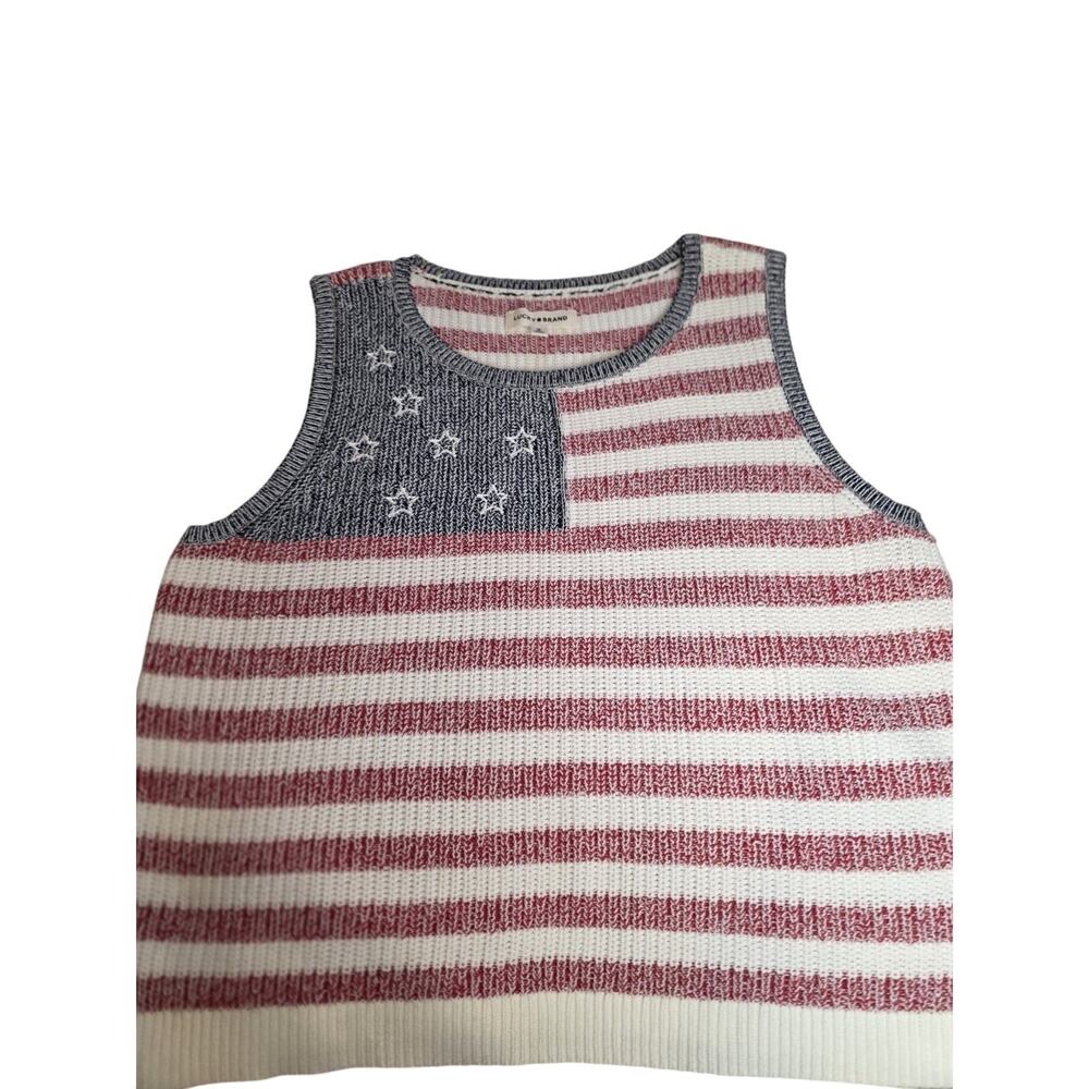 Lucky Brand American Flag Sweater Vest Womens XL Patriotic Stars & Stripes Comfy